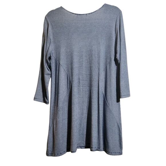 COMFY USA Stretch Striped Navy Blue White Casual Tee Dress Large Artsy Relaxed - Picture 6 of 9